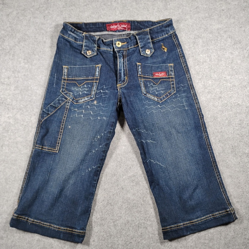 Baby Phat Womens Blue Denim Embroidered Capri Crop Jeans Cargo Pocket Size 5 Y2K